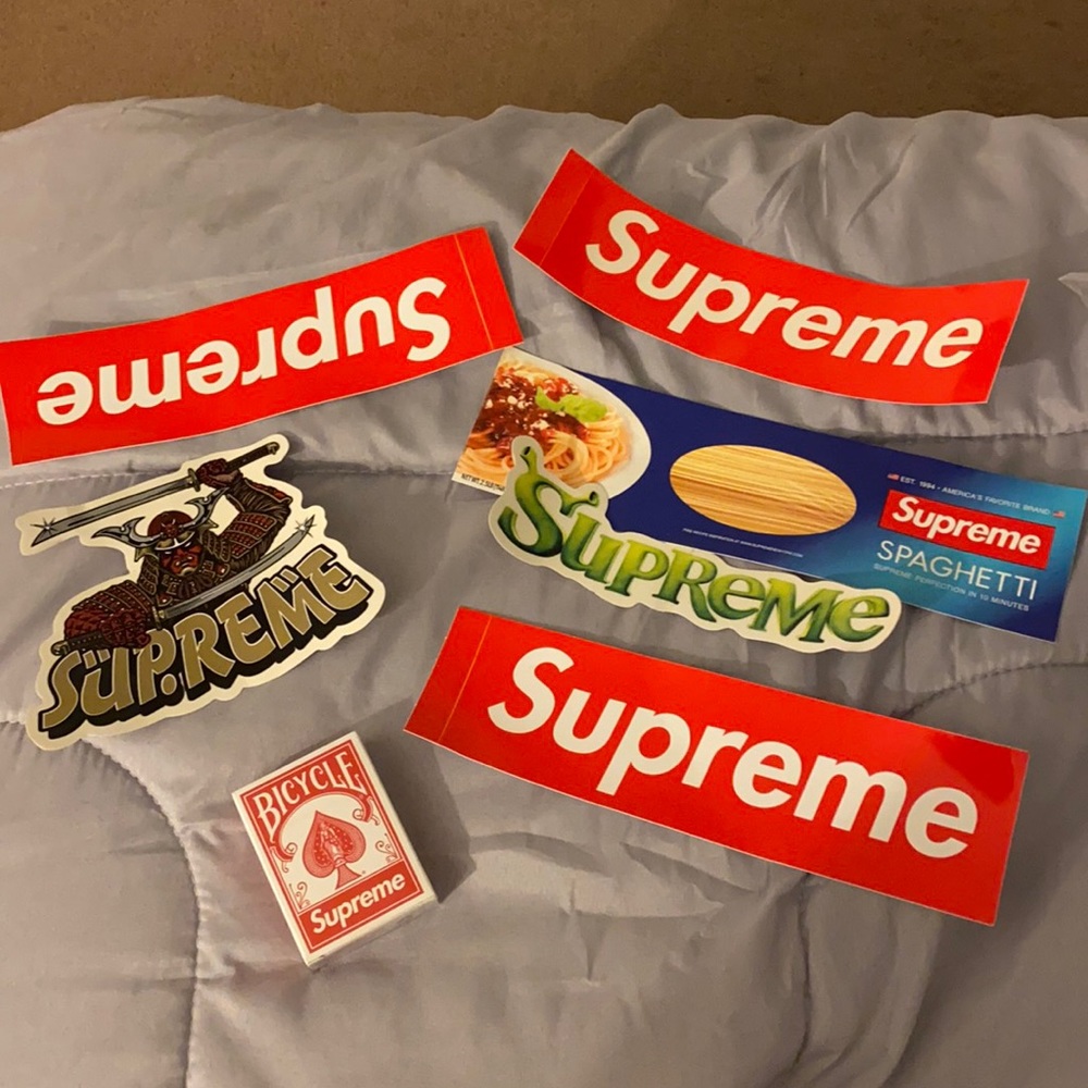 Supreme stickers and mini playing cards package
